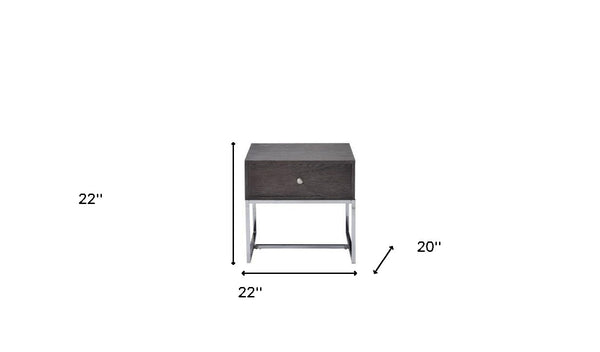 Homeroots 22" Chrome And Gray Oak Manufactured Wood Rectangular End Table With Drawer   485830