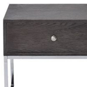 Homeroots 22" Chrome And Gray Oak Manufactured Wood Rectangular End Table With Drawer   485830
