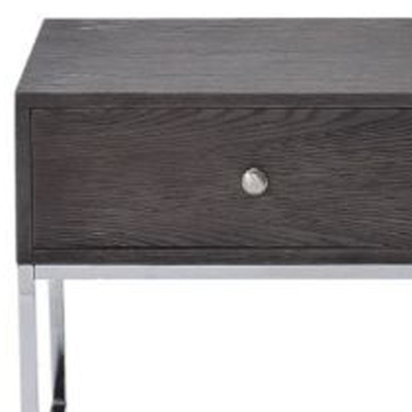 Homeroots 22" Chrome And Gray Oak Manufactured Wood Rectangular End Table With Drawer   485830