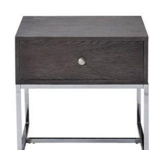 Homeroots 22" Chrome And Gray Oak Manufactured Wood Rectangular End Table With Drawer   485830