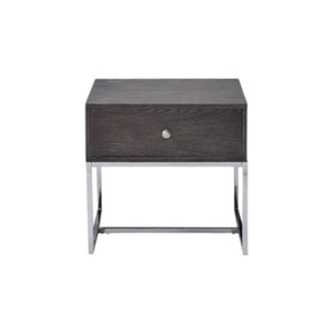 Homeroots 22" Chrome And Gray Oak Manufactured Wood Rectangular End Table With Drawer   485830