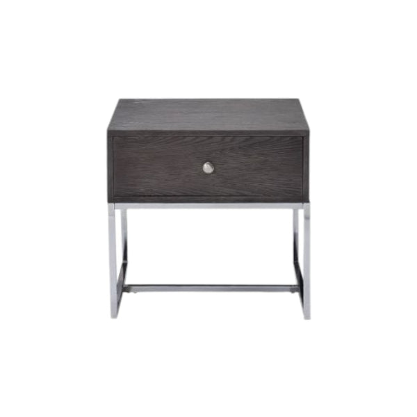 Homeroots 22" Chrome And Gray Oak Manufactured Wood Rectangular End Table With Drawer   485830