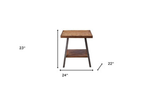 HomeRoots 23" Sandy Black and Weathered Oak End Table with Shelf – Modern Rectangular Design for Versatile Use 485831