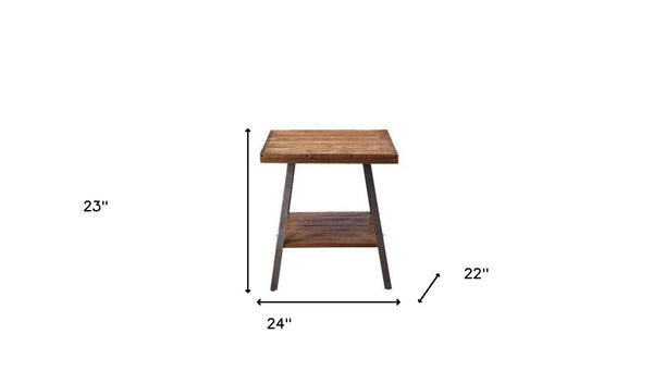 HomeRoots 23" Sandy Black and Weathered Oak End Table with Shelf – Modern Rectangular Design for Versatile Use 485831