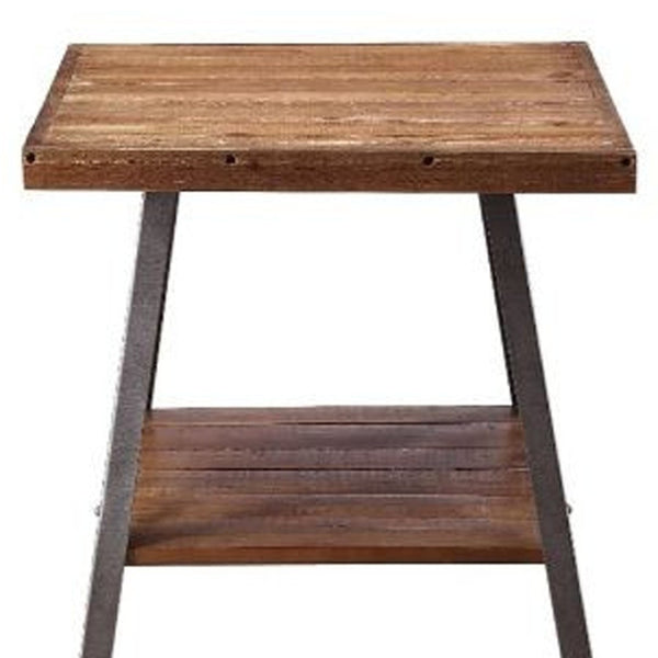 HomeRoots 23" Sandy Black and Weathered Oak End Table with Shelf – Modern Rectangular Design for Versatile Use 485831