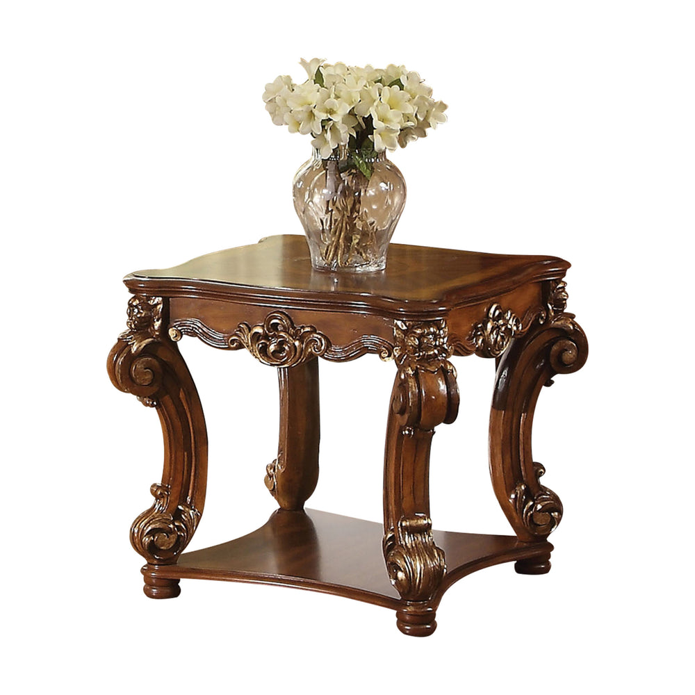 Homeroots 26" Cherry Manufactured Wood And Solid Wood Square End Table With Shelf   485833