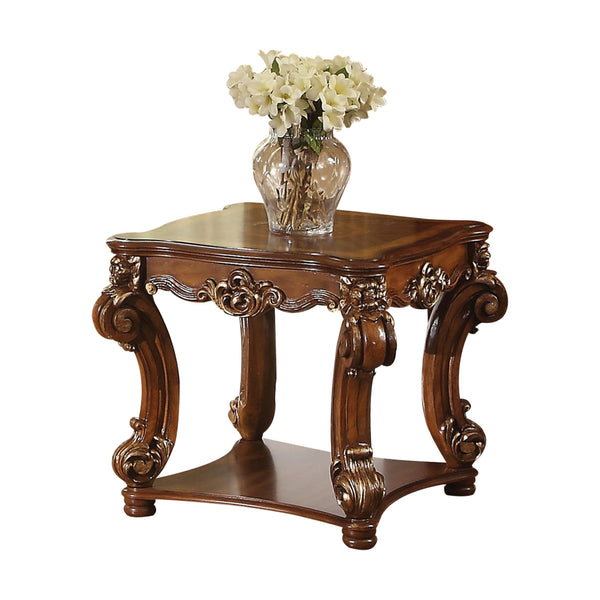 Homeroots 26" Cherry Manufactured Wood And Solid Wood Square End Table With Shelf   485833