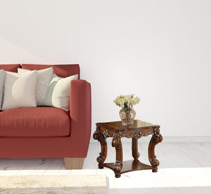 Homeroots 26" Cherry Manufactured Wood And Solid Wood Square End Table With Shelf   485833