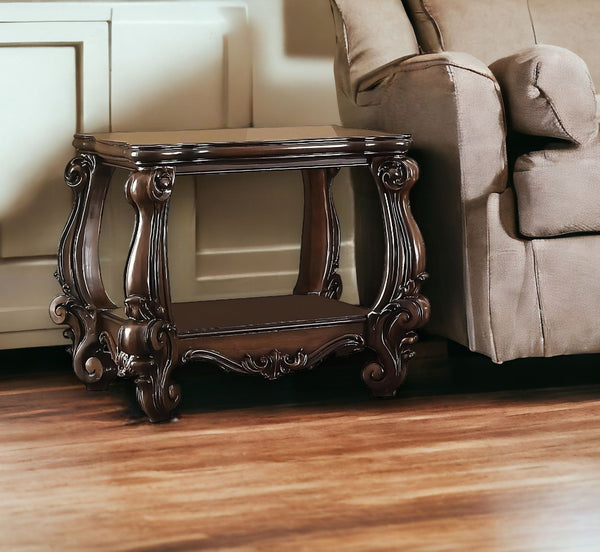 Homeroots 26" Cherry Oak Manufactured Wood Square End Table With Shelf   485837