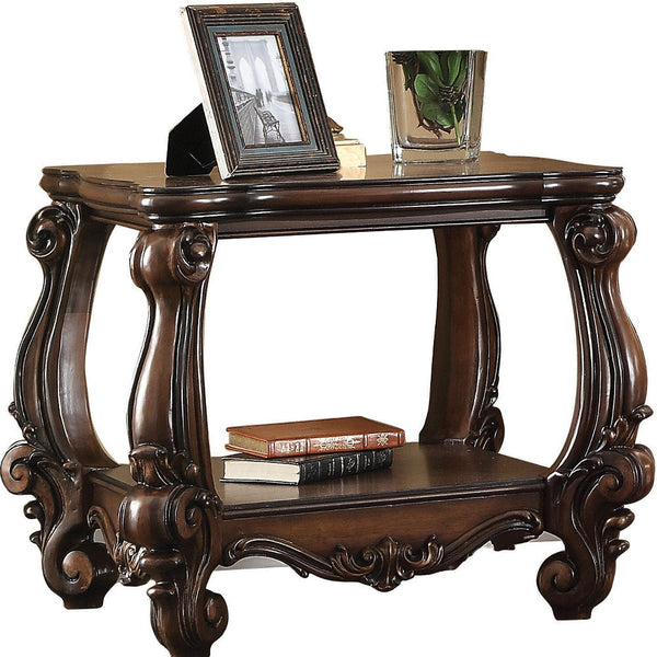 Homeroots 26" Cherry Oak Manufactured Wood Square End Table With Shelf   485837