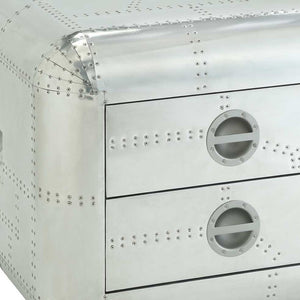 HomeRoots 22" Silver Aluminum Aviator-End Table with Two Felt-Lined Drawers - Vintage Industrial Charm 485841
