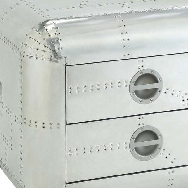 HomeRoots 22" Silver Aluminum Aviator-End Table with Two Felt-Lined Drawers - Vintage Industrial Charm 485841