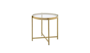 HomeRoots 24" Gold and Clear Glass Round End Table – Elegant Compact Design for Stylish Living Spaces & Versatile Use 485842