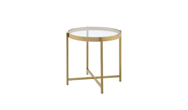 HomeRoots 24" Gold and Clear Glass Round End Table – Elegant Compact Design for Stylish Living Spaces & Versatile Use 485842