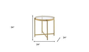 HomeRoots 24" Gold and Clear Glass Round End Table – Elegant Compact Design for Stylish Living Spaces & Versatile Use 485842