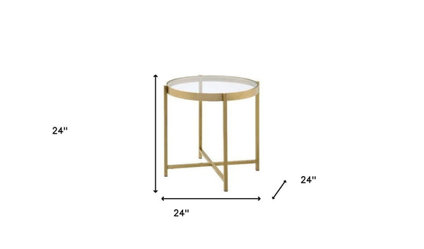 HomeRoots 24" Gold and Clear Glass Round End Table – Elegant Compact Design for Stylish Living Spaces & Versatile Use 485842
