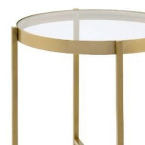HomeRoots 24" Gold and Clear Glass Round End Table – Elegant Compact Design for Stylish Living Spaces & Versatile Use 485842
