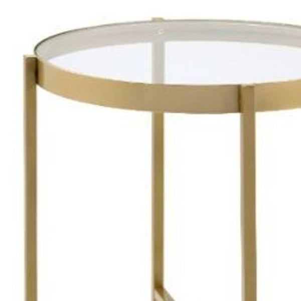 HomeRoots 24" Gold and Clear Glass Round End Table – Elegant Compact Design for Stylish Living Spaces & Versatile Use 485842