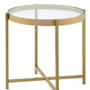 HomeRoots 24" Gold and Clear Glass Round End Table – Elegant Compact Design for Stylish Living Spaces & Versatile Use 485842