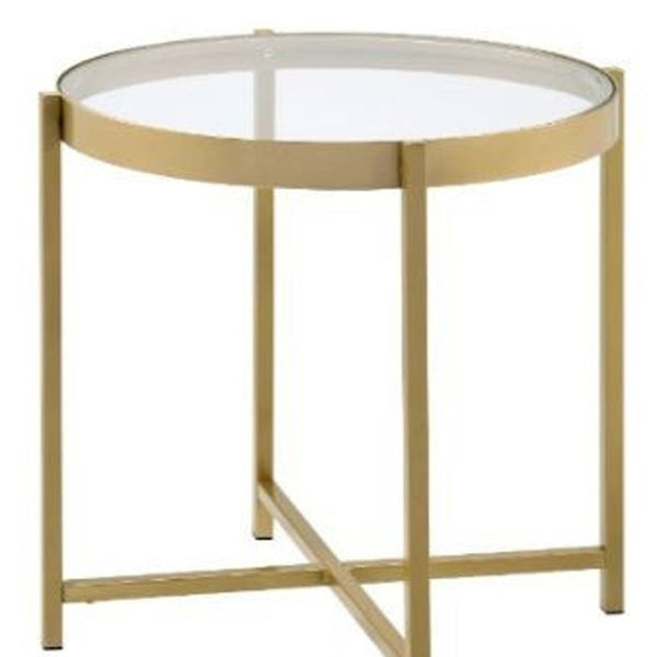 HomeRoots 24" Gold and Clear Glass Round End Table – Elegant Compact Design for Stylish Living Spaces & Versatile Use 485842