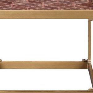 Homeroots 16" Brass And Warm Brown Leather Rectangular End Table   485843