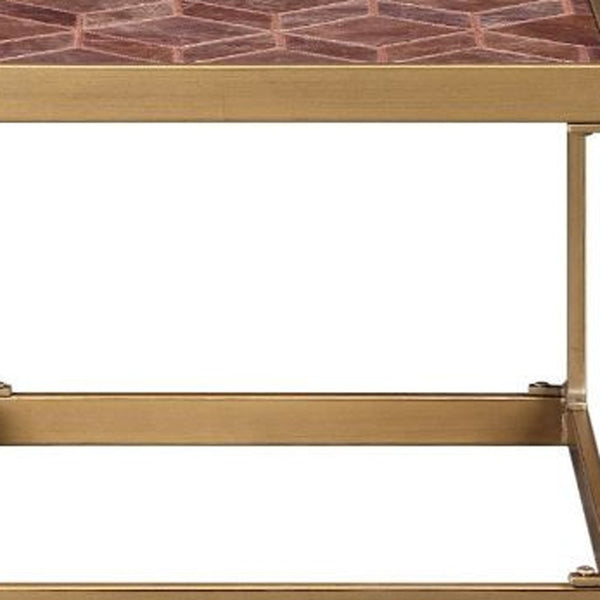 Homeroots 16" Brass And Warm Brown Leather Rectangular End Table   485843
