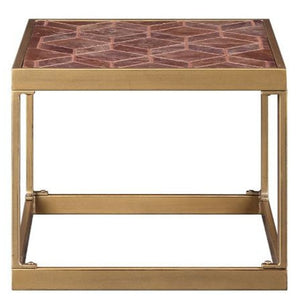 Homeroots 16" Brass And Warm Brown Leather Rectangular End Table   485843