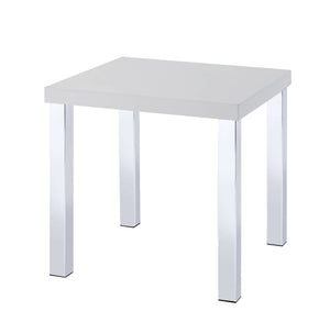 Homeroots 22" Chrome And White High Gloss Square End Table   485844