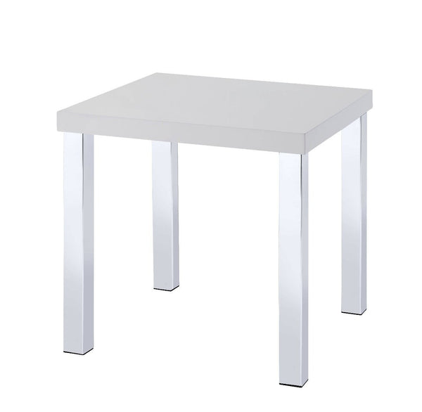 Homeroots 22" Chrome And White High Gloss Square End Table   485844