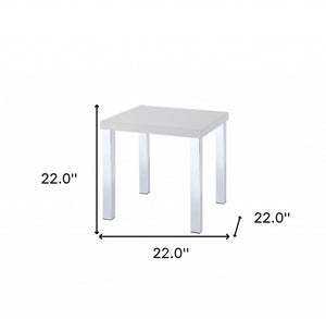 Homeroots 22" Chrome And White High Gloss Square End Table   485844