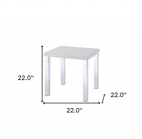 Homeroots 22" Chrome And White High Gloss Square End Table   485844