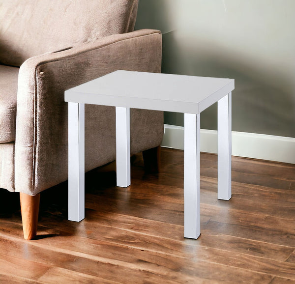 Homeroots 22" Chrome And White High Gloss Square End Table   485844