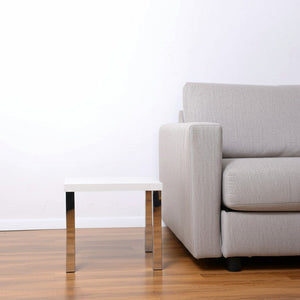 HomeRoots 22" Modern High Gloss White Square End Table with Chrome Base – Stylish Accent for Any Space! 485844