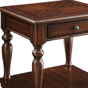 Homeroots 24" Walnut Manufactured Wood Rectangular End Table With Drawer And Shelf   485848