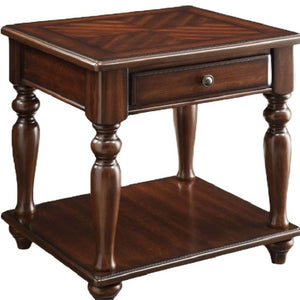 Homeroots 24" Walnut Manufactured Wood Rectangular End Table With Drawer And Shelf   485848