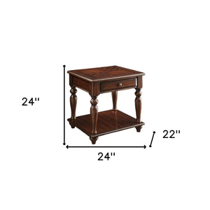 Homeroots 24" Walnut Manufactured Wood Rectangular End Table With Drawer And Shelf   485848