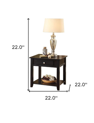 Homeroots 22" Black Manufactured Wood Square End Table With Drawer With Shelf   485851