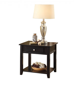 Homeroots 22" Black Manufactured Wood Square End Table With Drawer With Shelf   485851