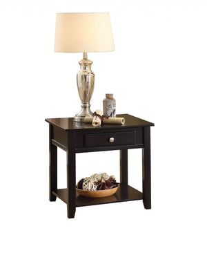Homeroots 22" Black Manufactured Wood Square End Table With Drawer With Shelf   485851