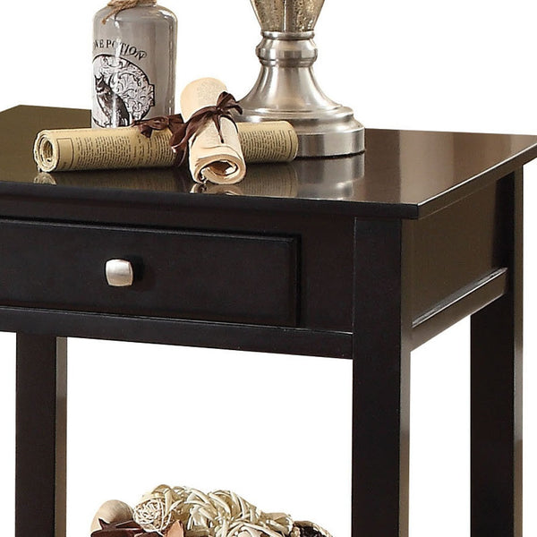 Homeroots 22" Black Manufactured Wood Square End Table With Drawer With Shelf   485851
