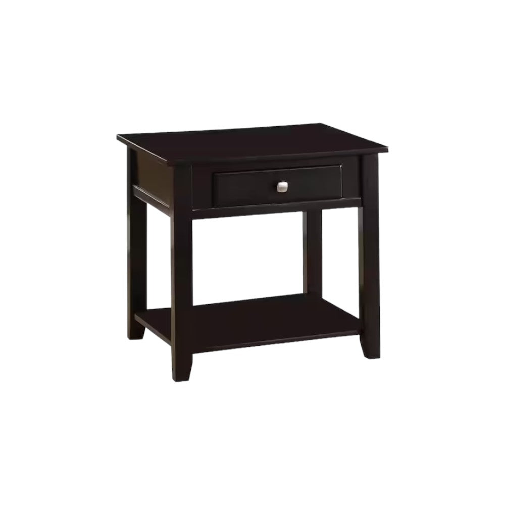 Homeroots 22" Black Manufactured Wood Square End Table With Drawer With Shelf   485851