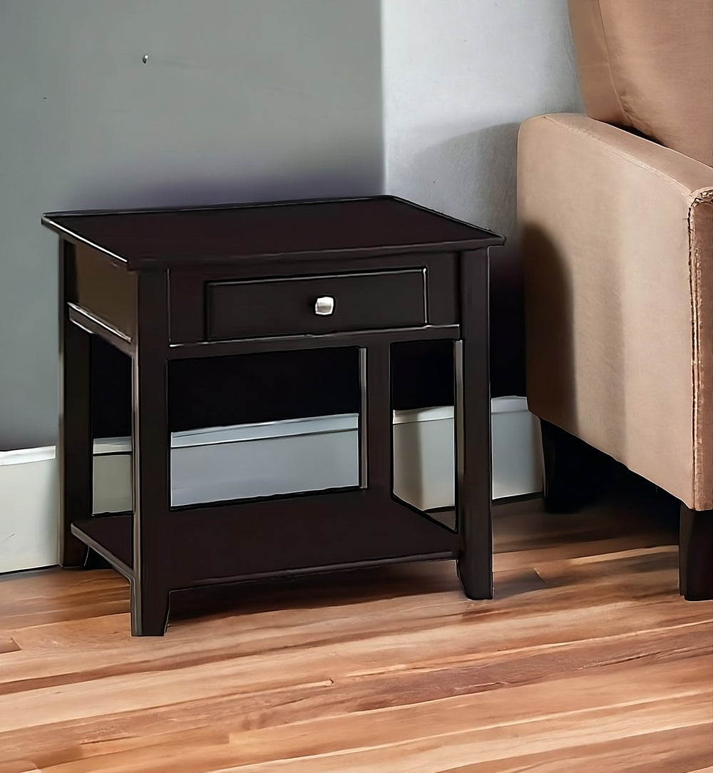 Homeroots 22" Black Manufactured Wood Square End Table With Drawer With Shelf   485851