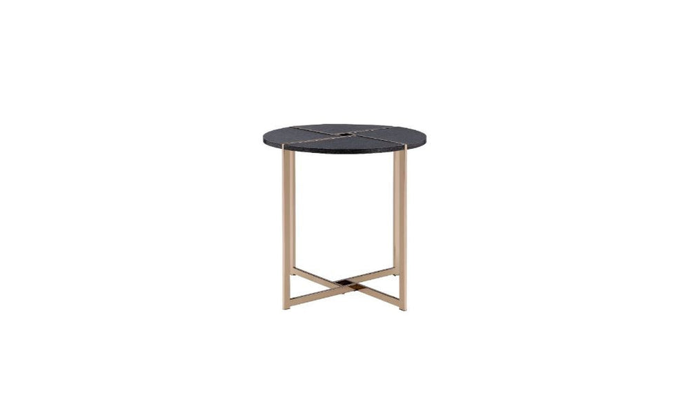 Homeroots 24" Champagne And Black Manufactured Wood And Metal Round End Table   485853