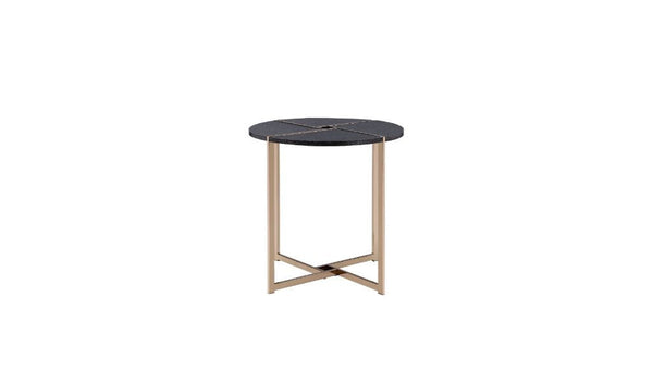 Homeroots 24" Champagne And Black Manufactured Wood And Metal Round End Table   485853