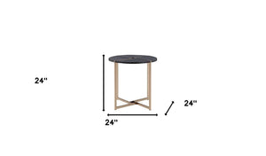 Homeroots 24" Champagne And Black Manufactured Wood And Metal Round End Table   485853