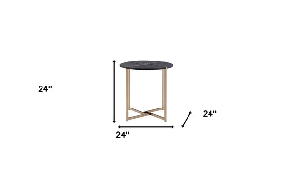 Homeroots 24" Champagne And Black Manufactured Wood And Metal Round End Table   485853