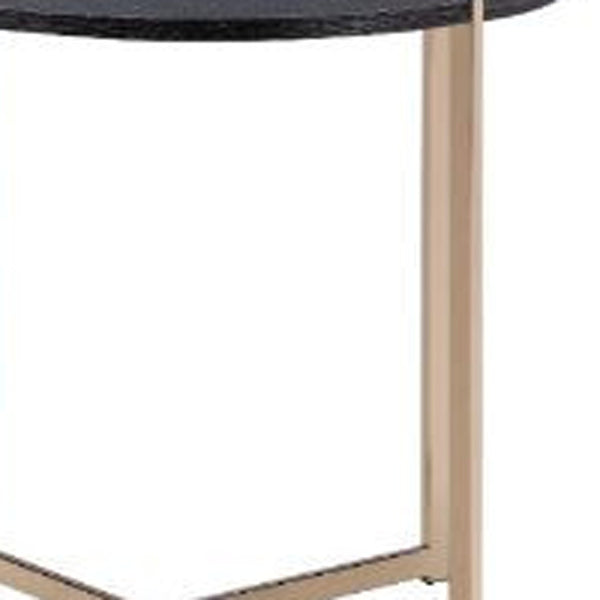 Homeroots 24" Champagne And Black Manufactured Wood And Metal Round End Table   485853