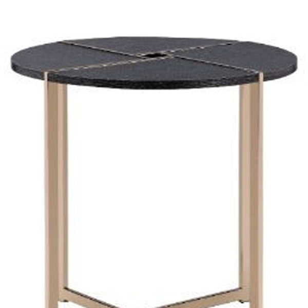 Homeroots 24" Champagne And Black Manufactured Wood And Metal Round End Table   485853