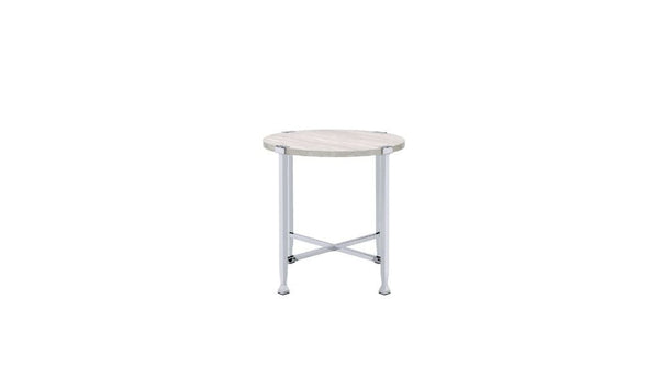 Homeroots 24" Chrome And White Oak Manufactured Wood And Metal Round End Table   485859