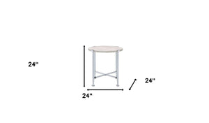 Homeroots 24" Chrome And White Oak Manufactured Wood And Metal Round End Table   485859